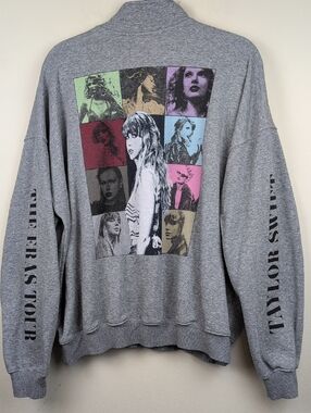 Taylor Swift The Eras Tour Gray Quarter-Zip Pullover Sweatshirt Size L